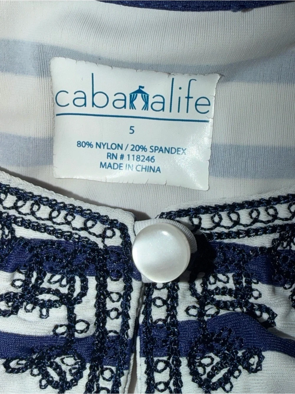Cabana Life Swim Cover Up UV Protectant Girls Lace-Trim Navy & White Size 5